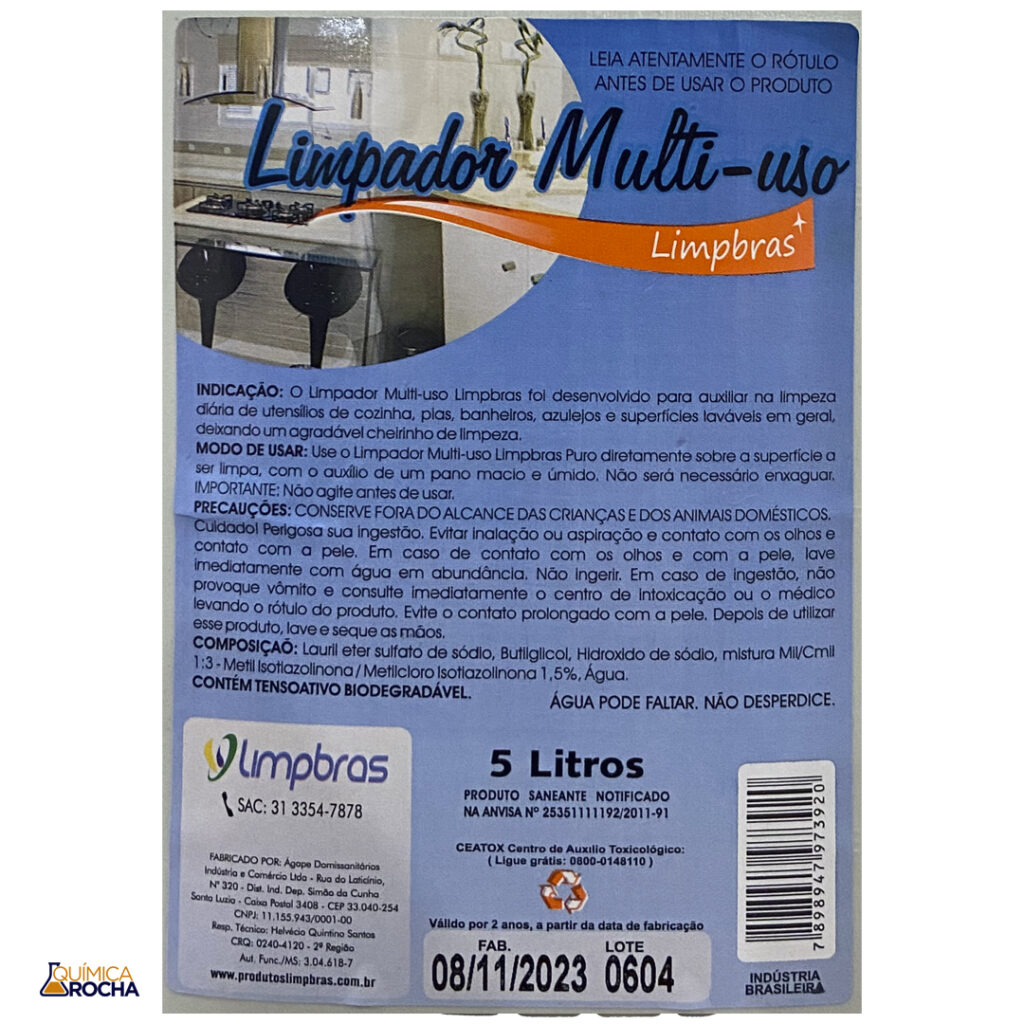 limpador multiuso 5L limpbras - Química Rocha